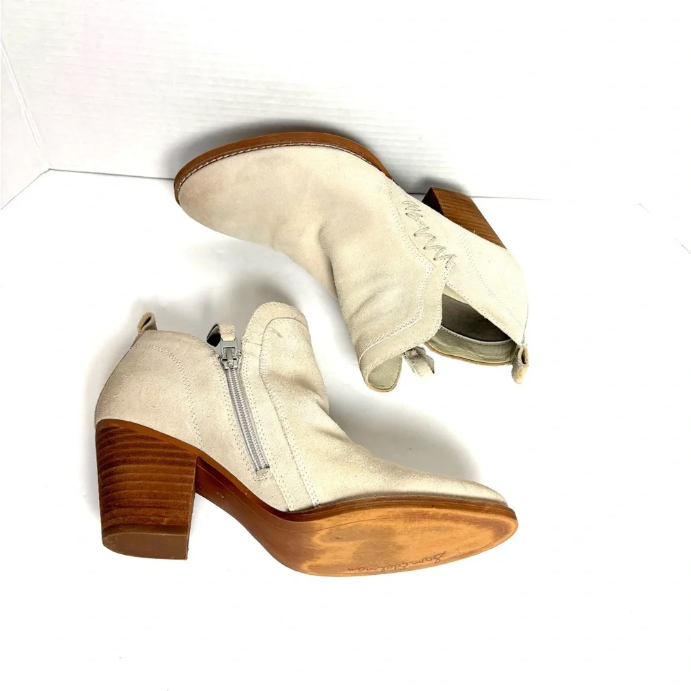 Sam Edelman Mathia Suede Ankle Bootie Ivory Stacked Heel Western Coastal Cowgirl